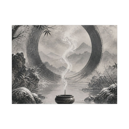 Incense Smoke Canvas Art | Winter Zen Sumi E Art