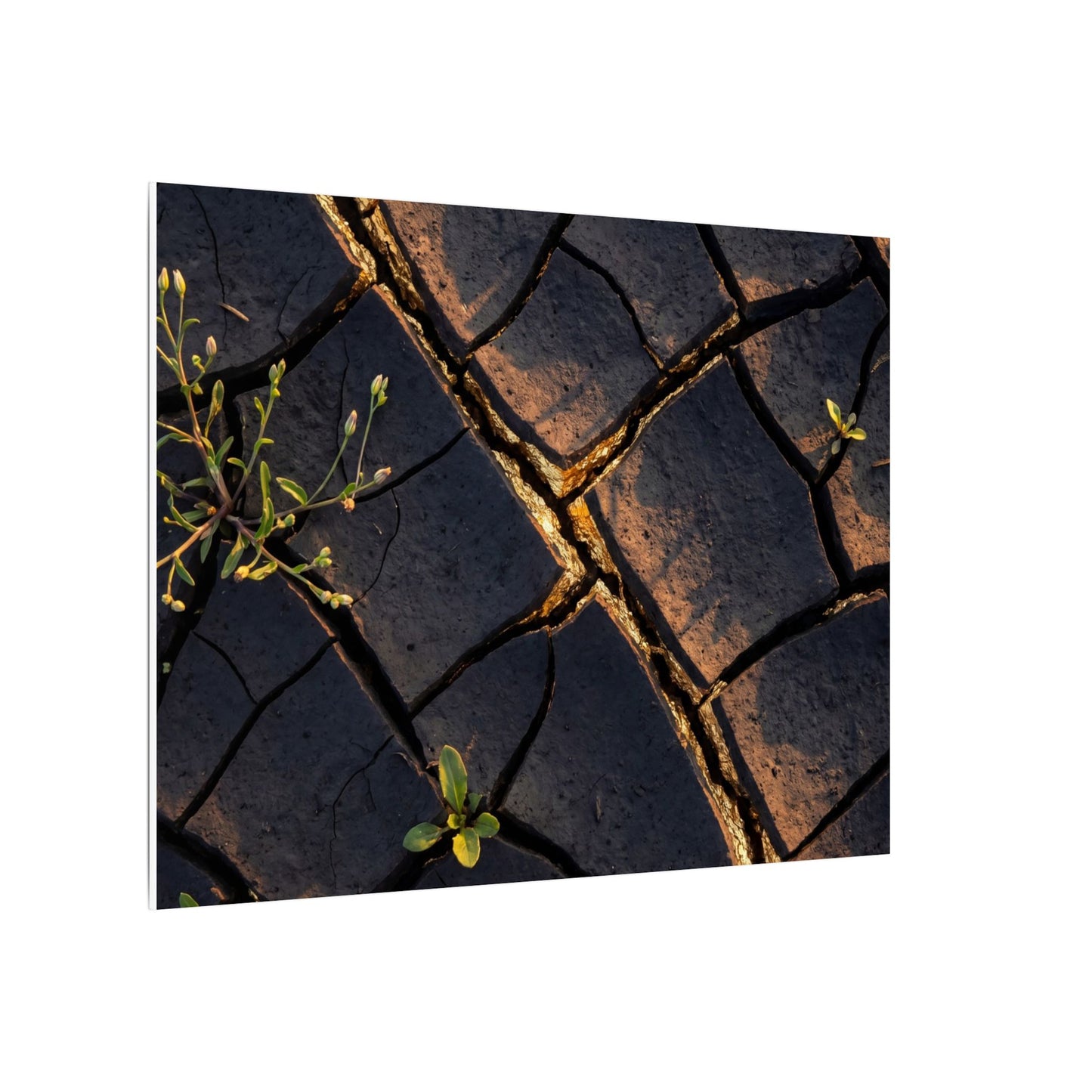 Kintsugi Cracked Earth in Golden Hour | Gold Vein Canvas Art