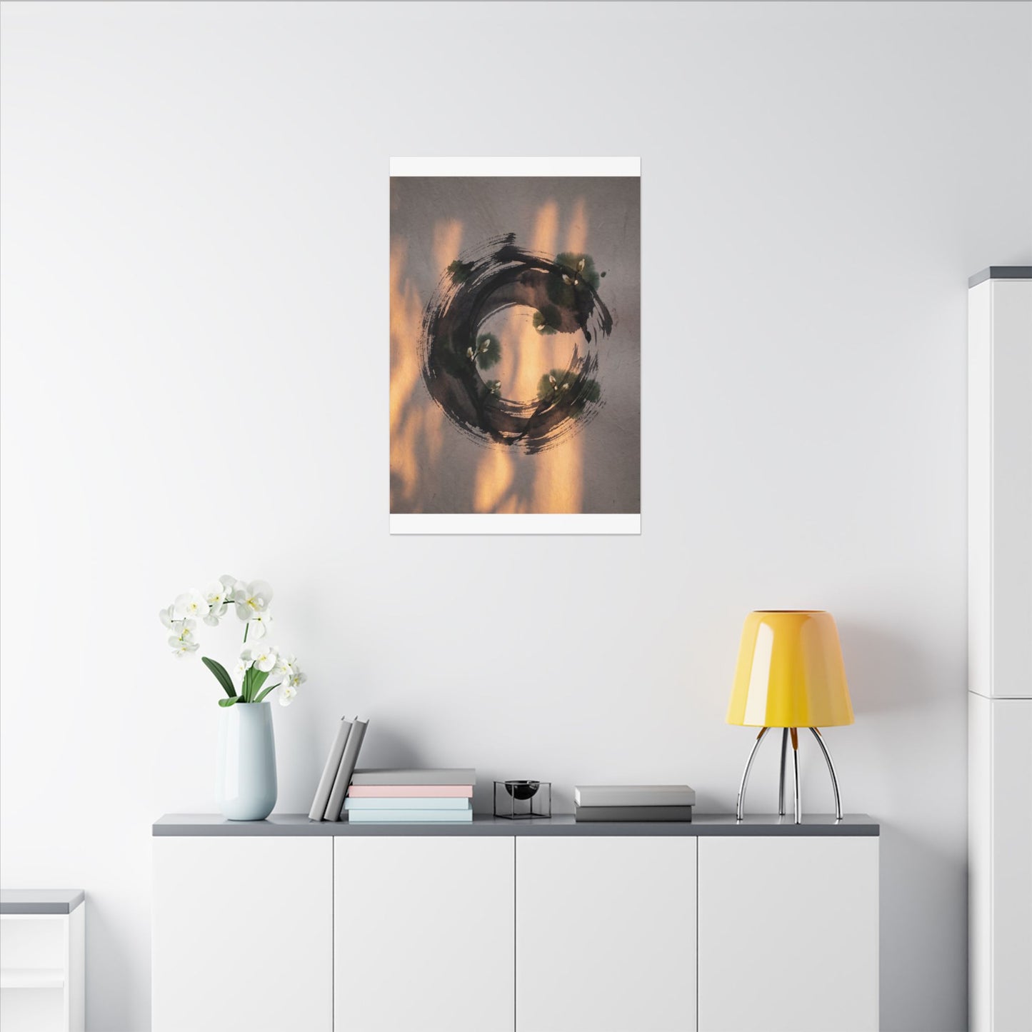 Ink Brushstroke Spring Canvas Art | Dark Japandi Bold Design