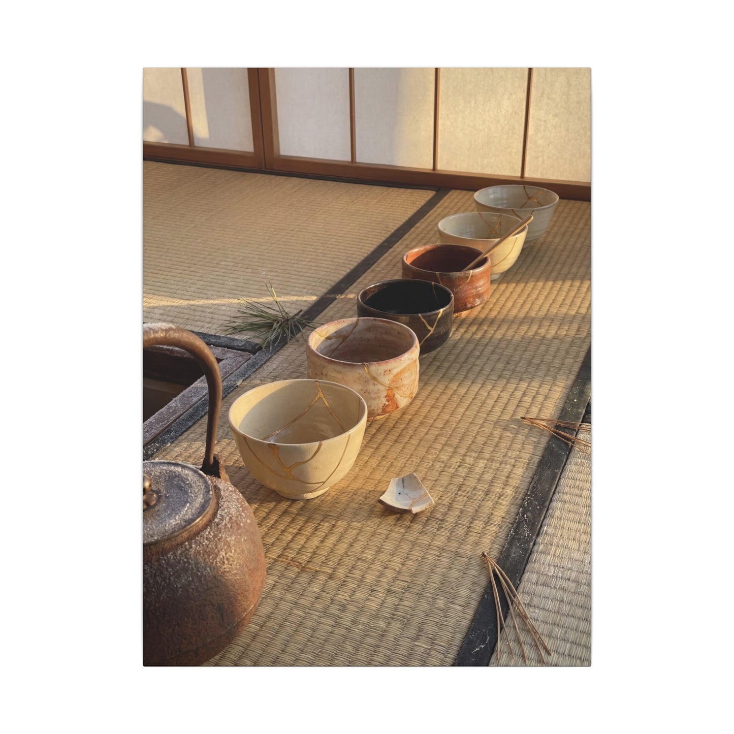 Kintsugi Tea Ceremony in Golden Hour | Gold Repair Canvas Art