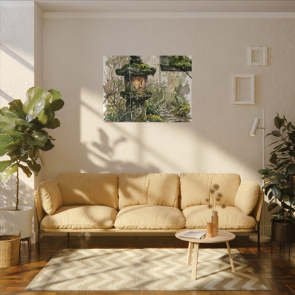 Stone Lantern Watercolor Canvas Art | Elegant Japandi Art