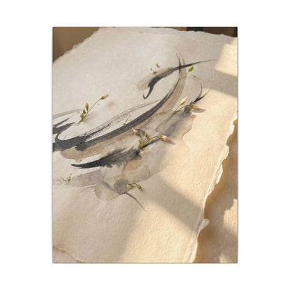 Ink Brushstroke Watercolor Canvas Art | Neutral Japandi Art