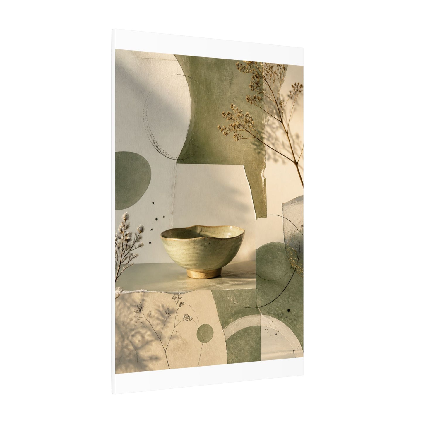 Warm Ceramic Bowl Canvas Art - Minimal Line Japandi