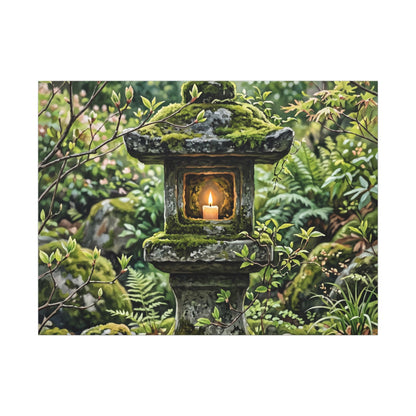 Neutral Stone Lantern Canvas Art - Japanese Pattern Japandi