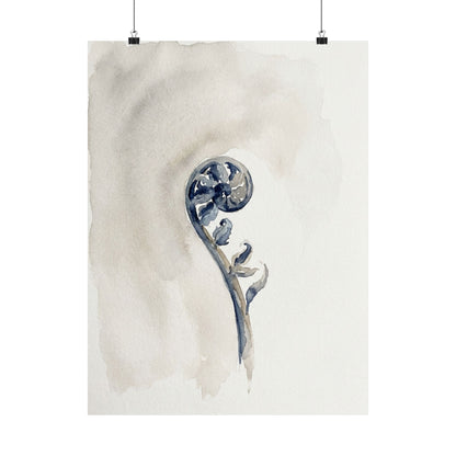 Fern Unfurling Watercolor Wall Art Print | Earthy Japandi Art