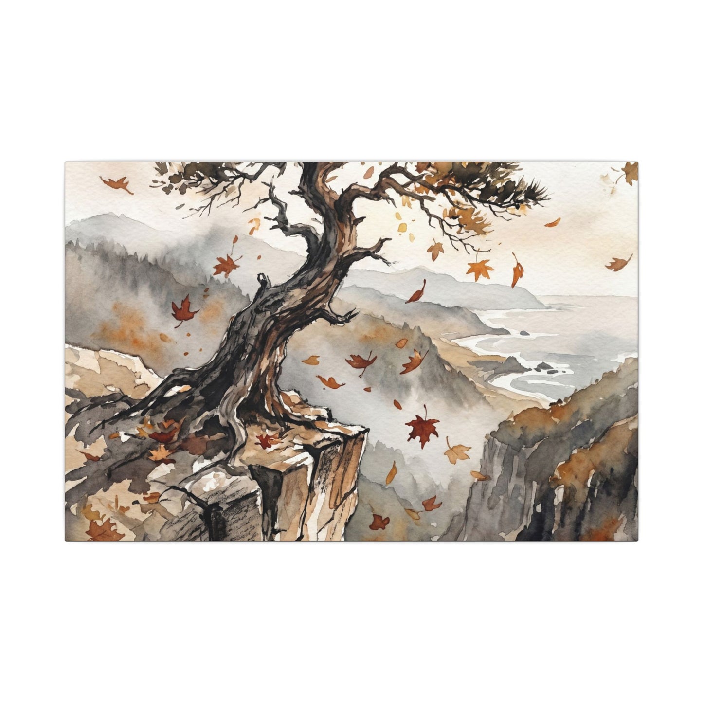 Autumn Pine Tree Watercolor Canvas Art | Warm Decor