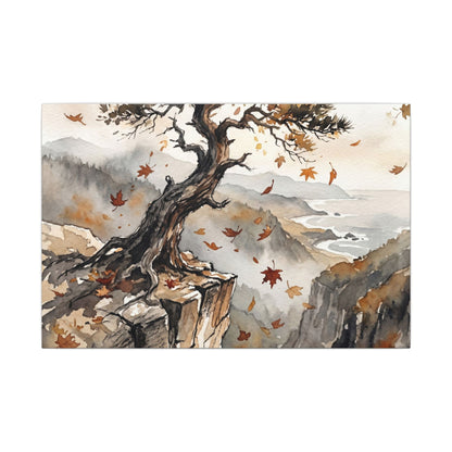 Autumn Pine Tree Watercolor Canvas Art | Warm Decor