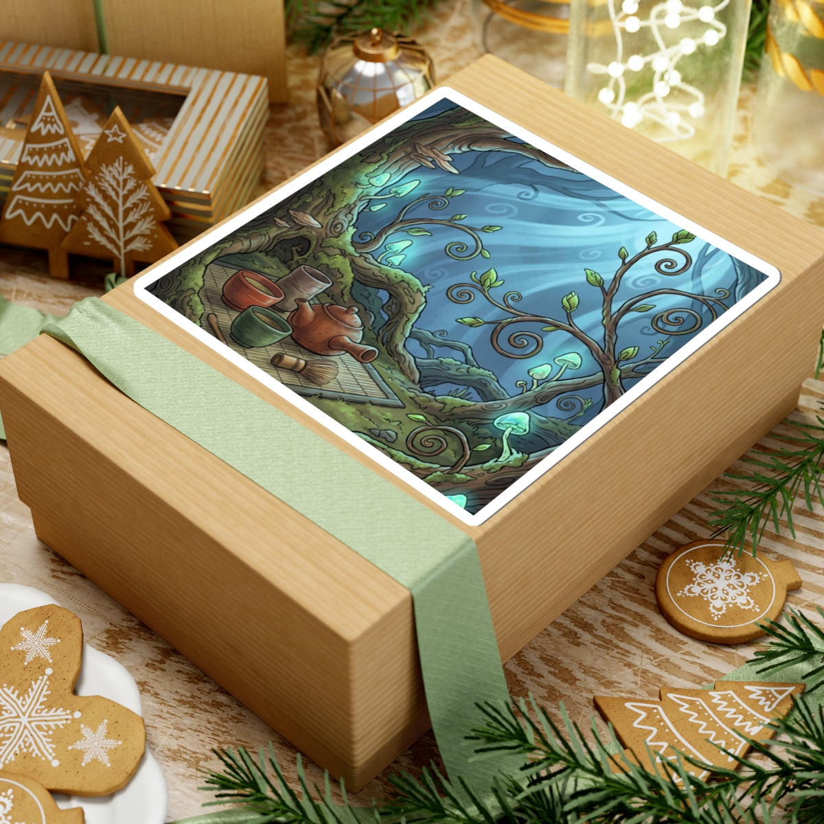 Spring Tea Ceremony Forest Whimsy Sticker | Enchanting Decor Art Print