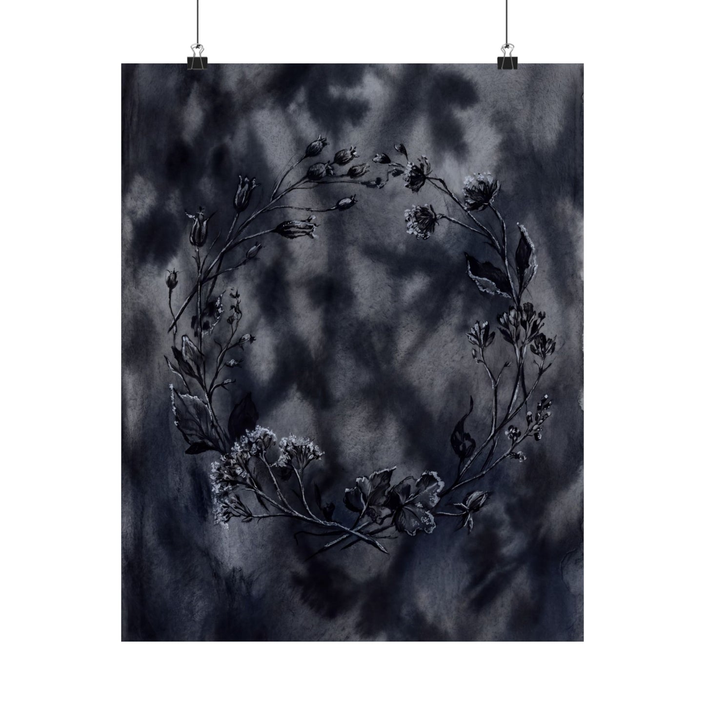 Dried Flowers Shadow Zen Wall Art Print | Bold Dark Japandi Art Art Print