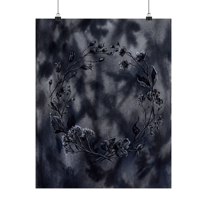 Dried Flowers Shadow Zen Wall Art Print | Bold Dark Japandi Art Art Print