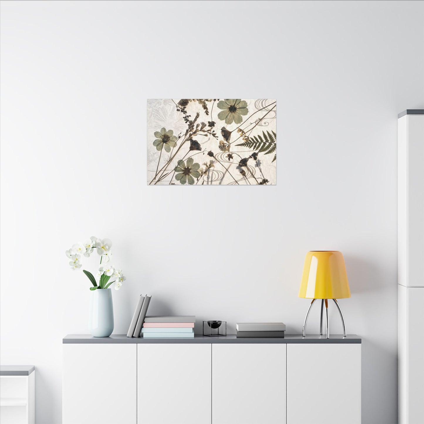 Japandi Dried Flowers in Golden Hour | Japanese Pattern Canvas Art