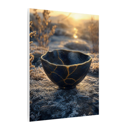 Ceramic Bowl Canvas Art | Winter Kintsugi Gold Repair Art