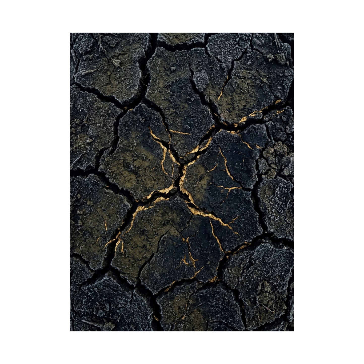 Cracked Earth Winter Wall Art Print | Dark Japandi Moody Design