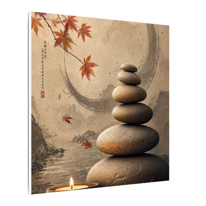 Japandi River Stones in Candlelight | Japanese Pattern Canvas Art