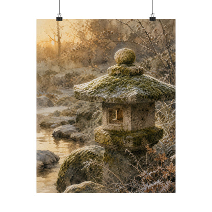 Winter Stone Lantern Watercolor Wall Art Print | Neutral Decor
