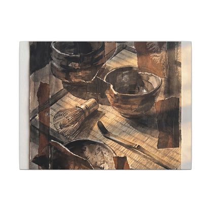 Tea Ceremony Charcoal Ink Canvas Art | Luxurious Dark Japandi Art