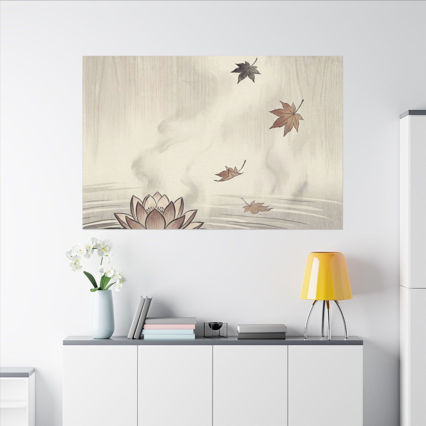 Lotus Flower Canvas Art | Autumn Zen Ukiyo E Inspired Art