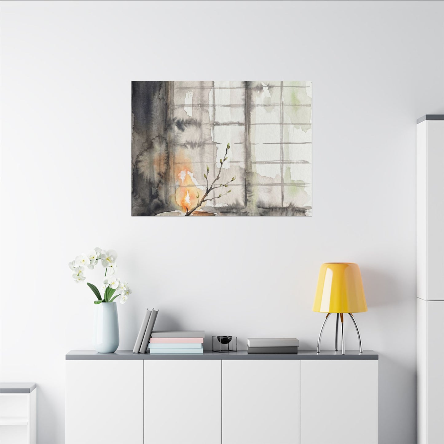 Shoji Screen Canvas Art | Spring Japandi Watercolor Art