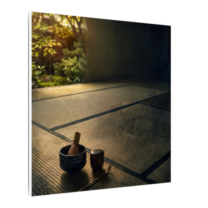 Dark Japandi Tea Ceremony in Golden Hour | Dark Texture Canvas Art