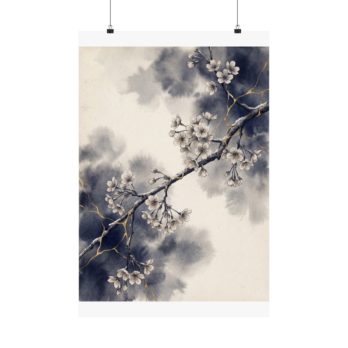 Beautiful Cherry Blossom Wall Art Print - Gold Vein Kintsugi Art Print