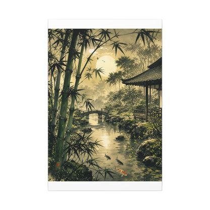 Moonlit Garden Sumi E Canvas Art | Calm Zen Art