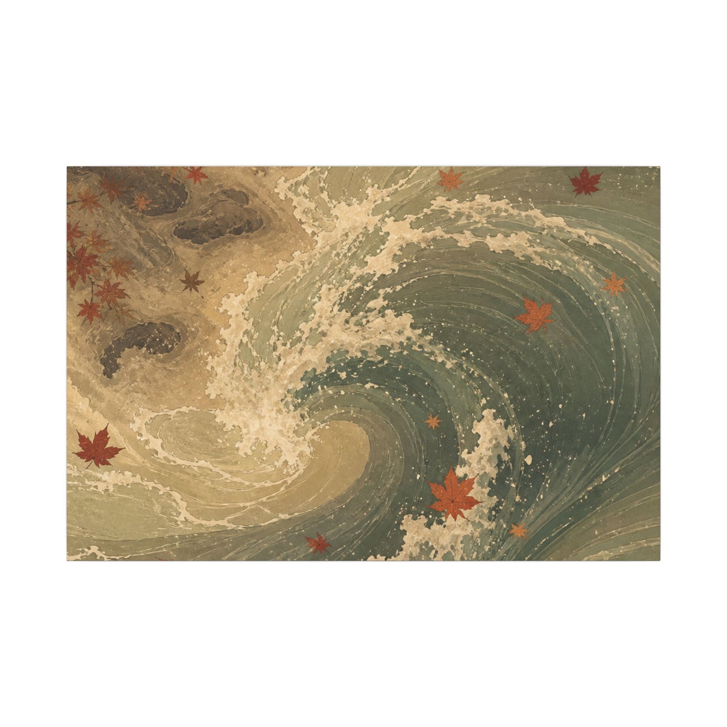 Japandi Ocean Wave in Candlelight | Japanese Pattern Canvas Art