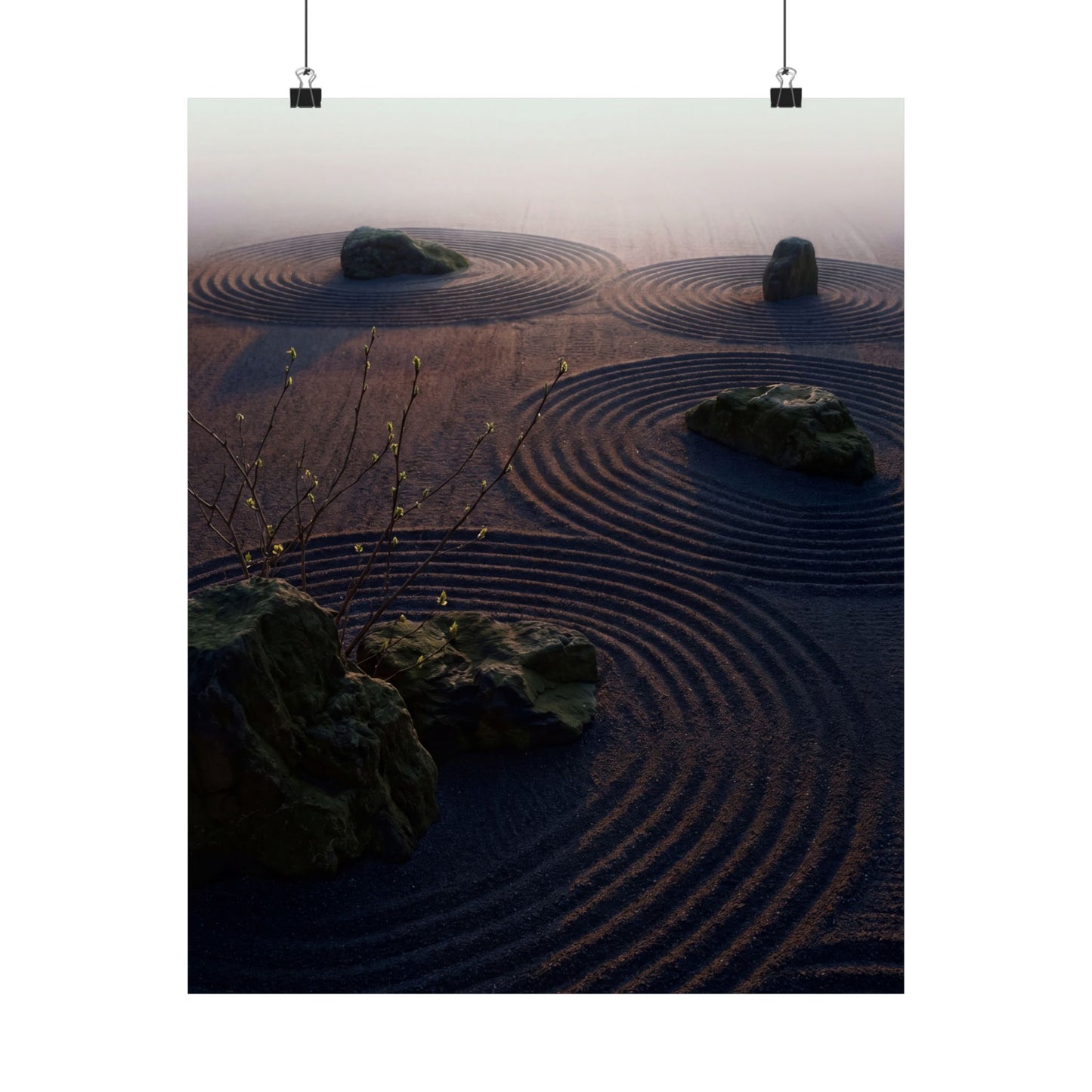 Dawn Rock Garden Wall Art Print - Dark Japandi Mono No Aware Art Print