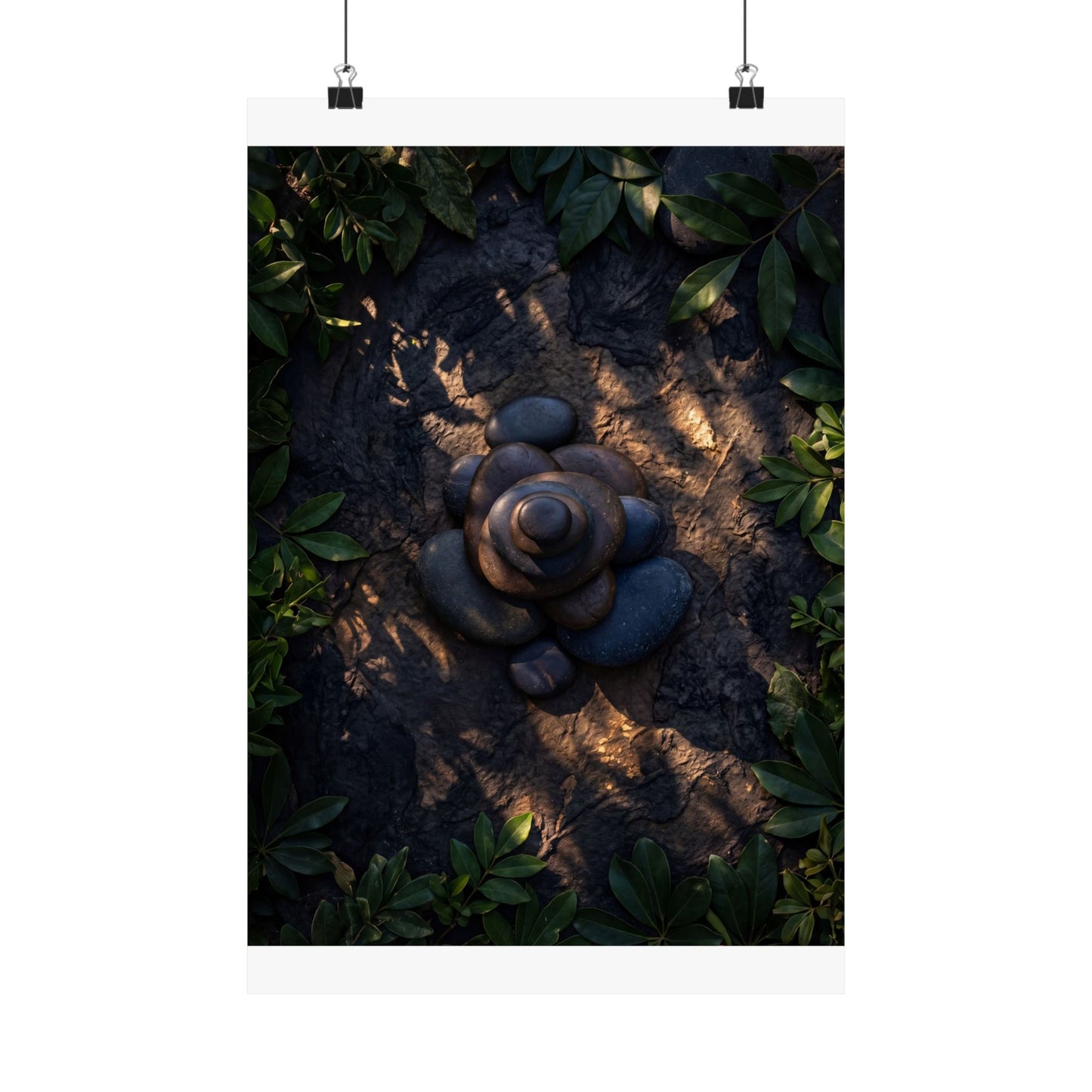 Ma River Stones Wall Art Print - Dark Japandi Dark Texture Art Print