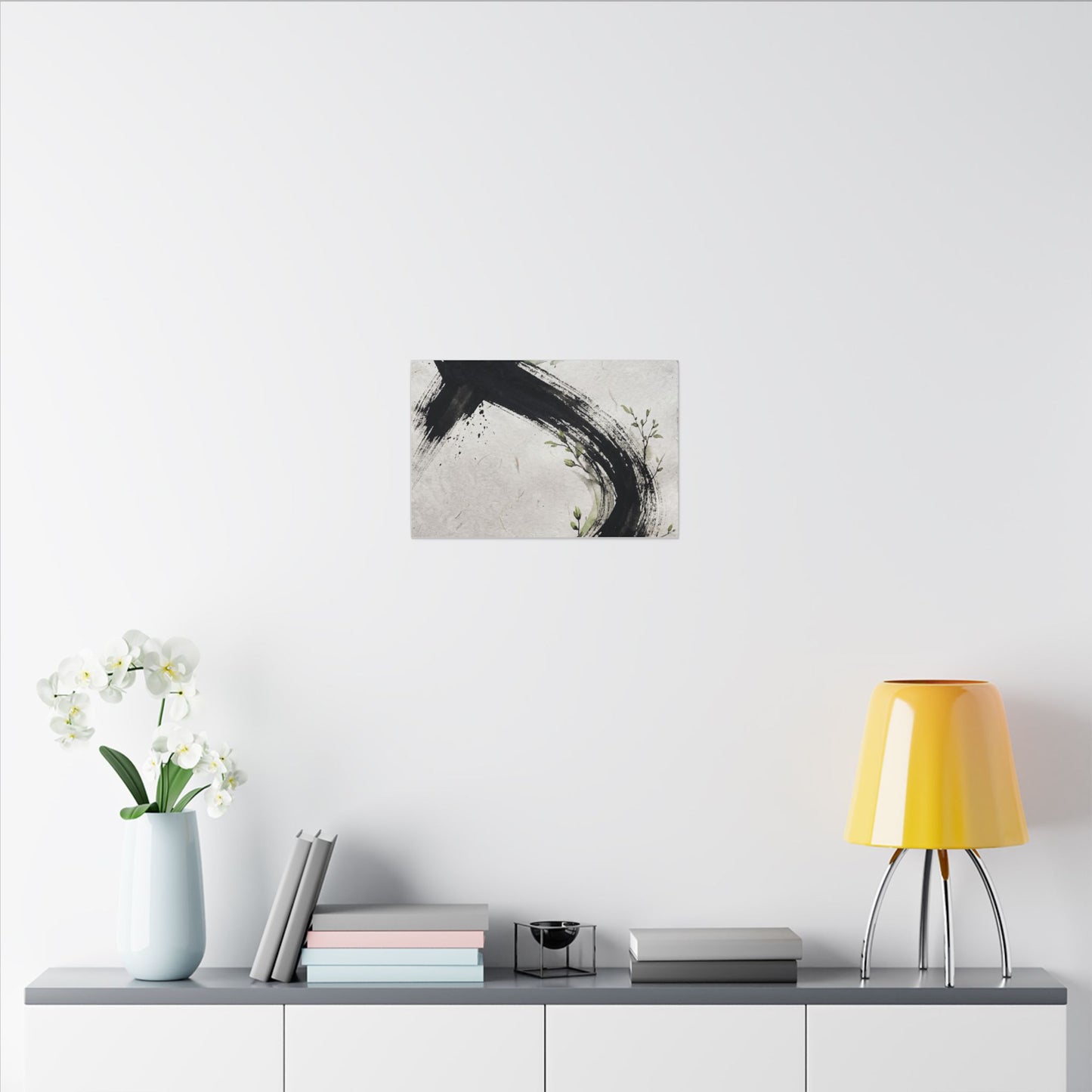 Ink Brushstroke Spring Canvas Art | Dark Japandi Sophisticated Design