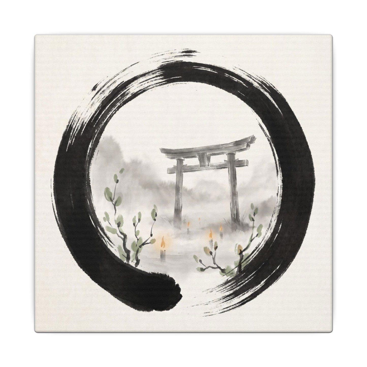 Spring Torii Gate Enso Canvas Art | Tranquil Decor