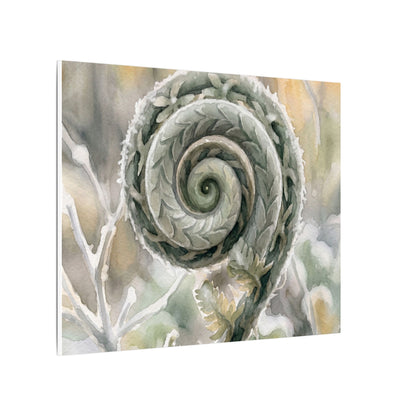 Winter Fern Unfurling Watercolor Canvas Art | Cozy Decor