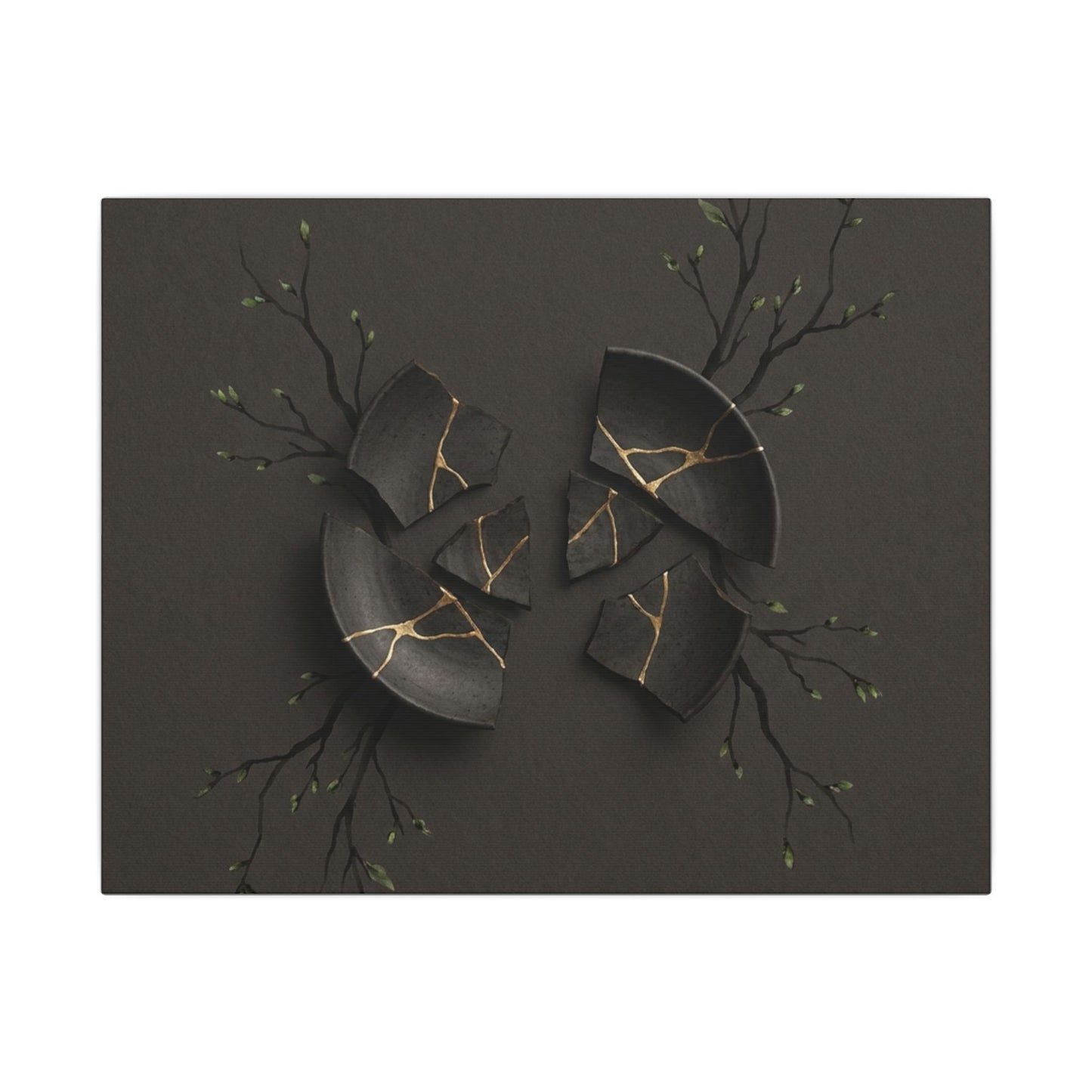 Sophisticated Broken Pottery Canvas Art - Charcoal Ink Dark Japandi