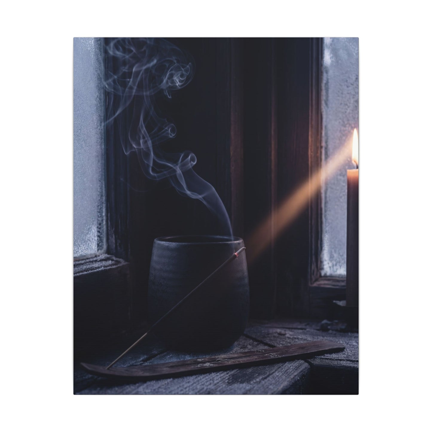 Incense Smoke Winter Canvas Art | Dark Japandi Sophisticated Design