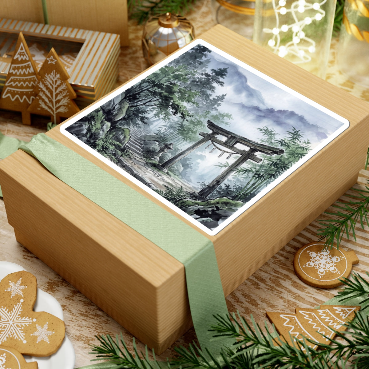 Torii Gate Sumi E Sticker | Tranquil Zen Art