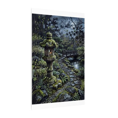 Japandi Stone Lantern in Moonlight | Texture Canvas Art