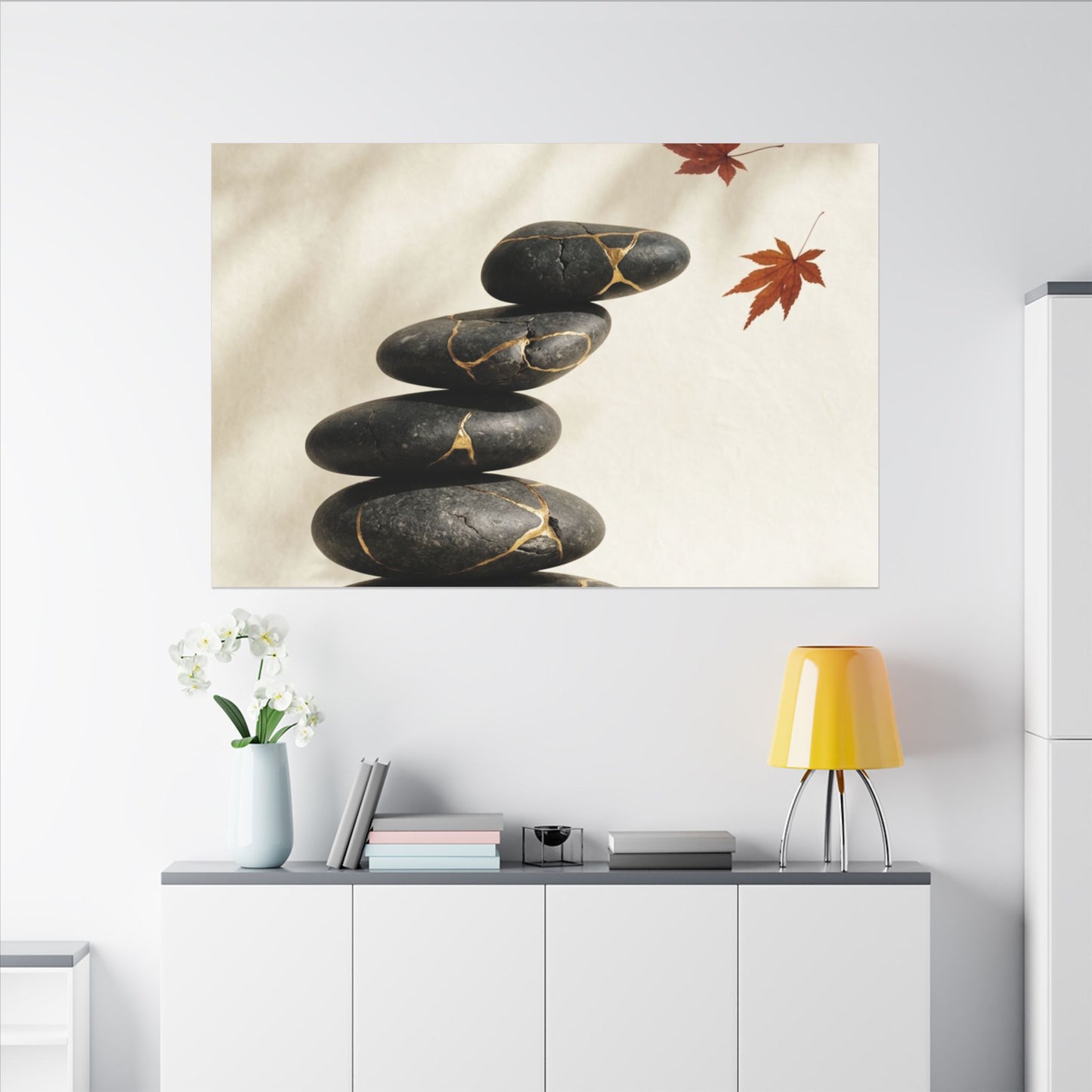 Kintsugi River Stones in Dappled | Crackle Gold Canvas Art