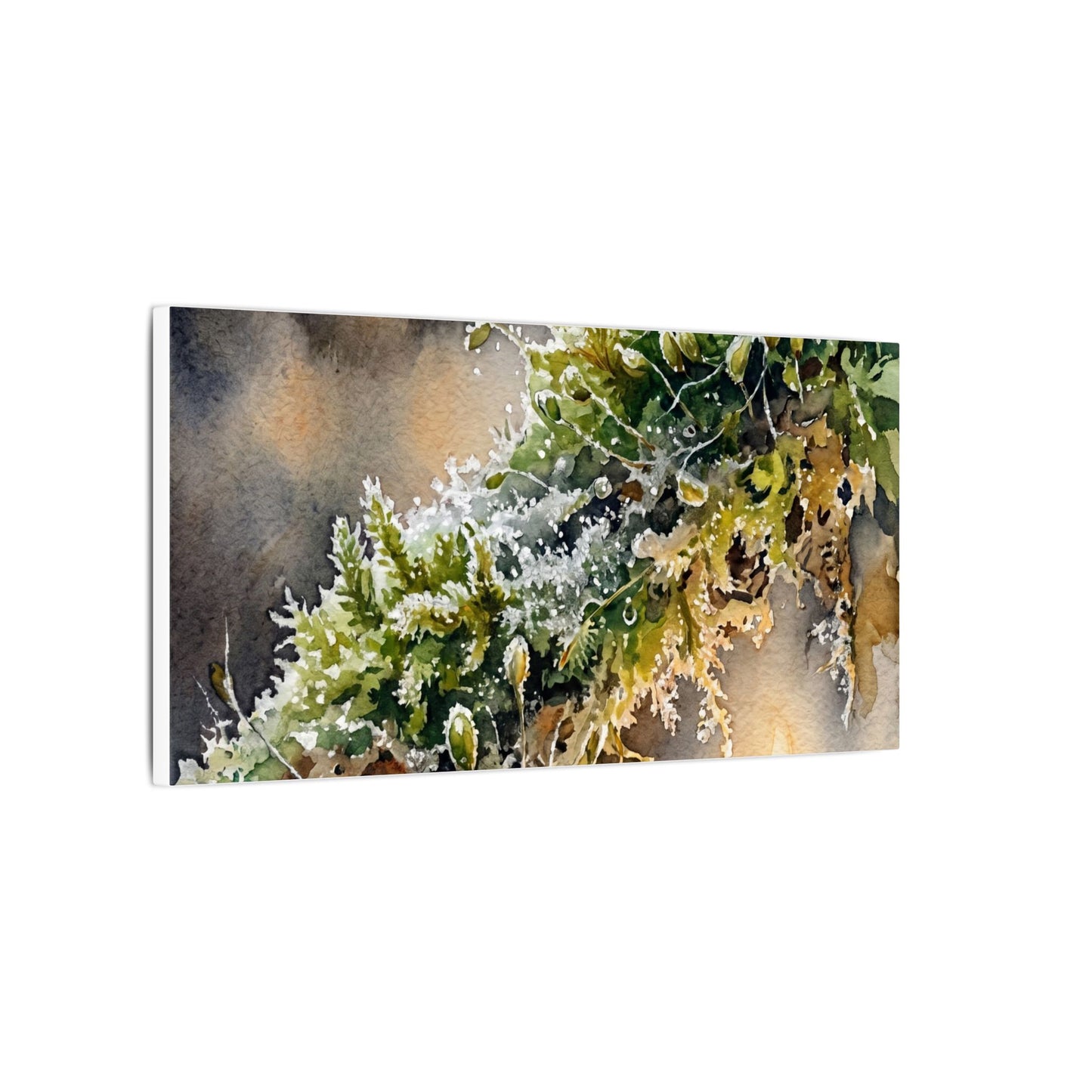Winter Moss Close Up Watercolor Canvas Art | Neutral Decor