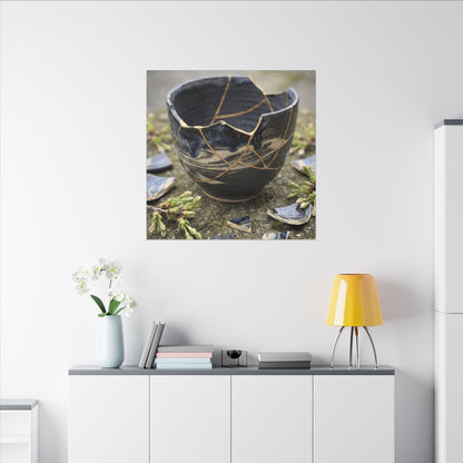 Datsuzoku Ceramic Bowl Canvas Art - Kintsugi Gold Repair