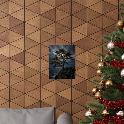 Pine Tree Moody Minimal Wall Art Print | Sophisticated Dark Japandi Art