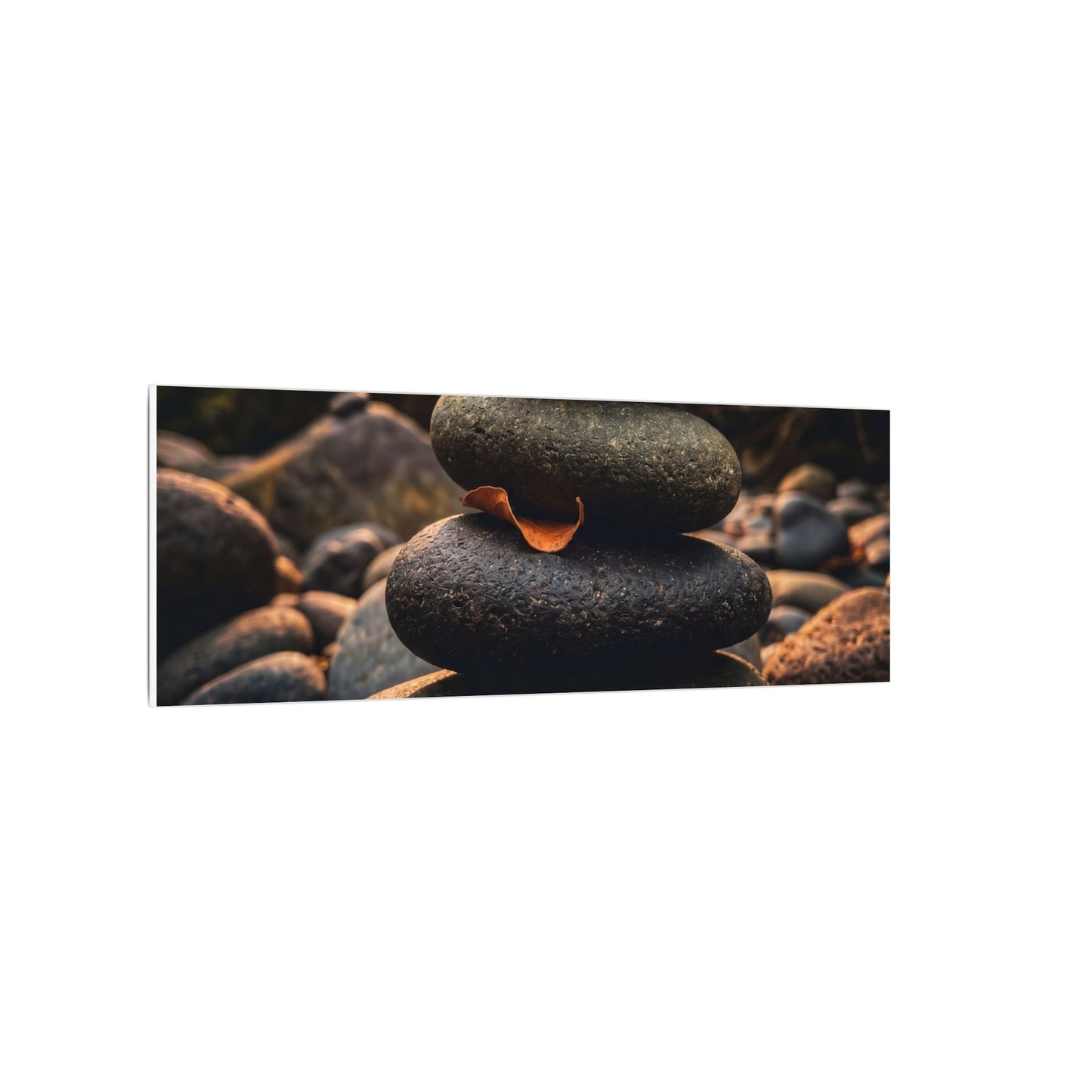Dark Japandi River Stones in Golden Hour | Moody Minimal Canvas Art