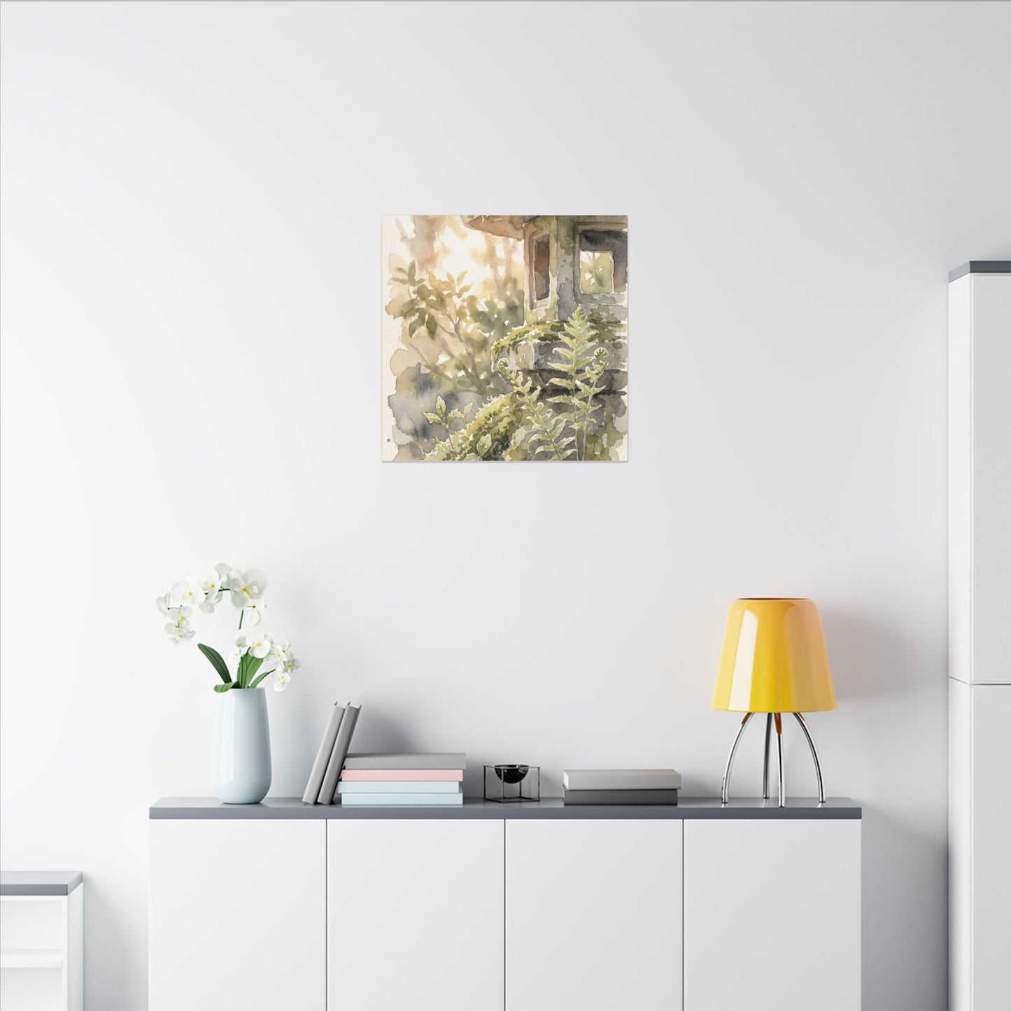Earthy Stone Lantern Canvas Art - Watercolor Japandi