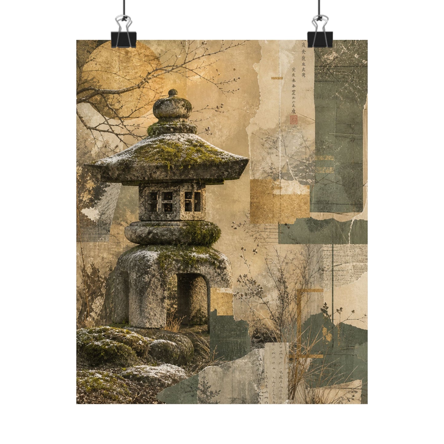 Shibui Stone Lantern Wall Art Print - Japandi Texture