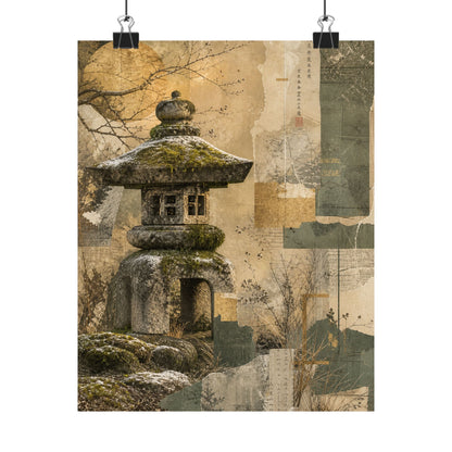 Shibui Stone Lantern Wall Art Print - Japandi Texture