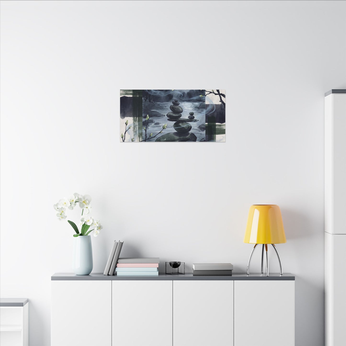 Moonlight River Stones Canvas Art - Zen Shibui