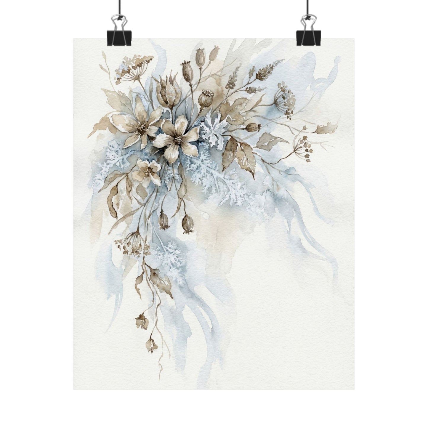 Japandi Dried Flowers in Moonlight | Watercolor Wall Art Print Art Print
