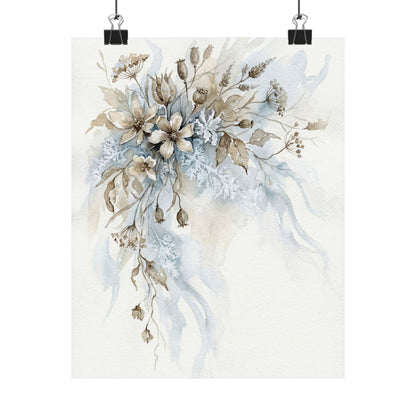 Japandi Dried Flowers in Moonlight | Watercolor Wall Art Print Art Print