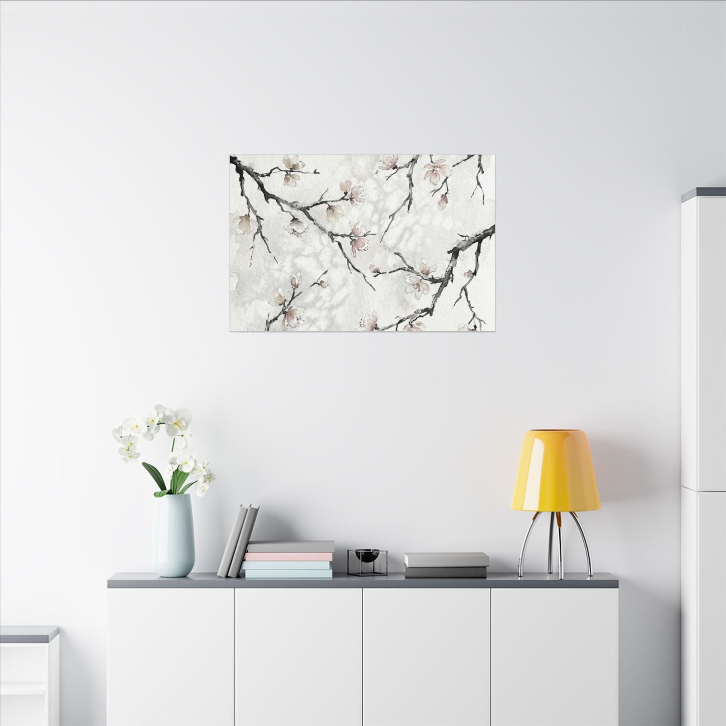 Cherry Blossom Canvas Art | Winter Japandi Watercolor Art