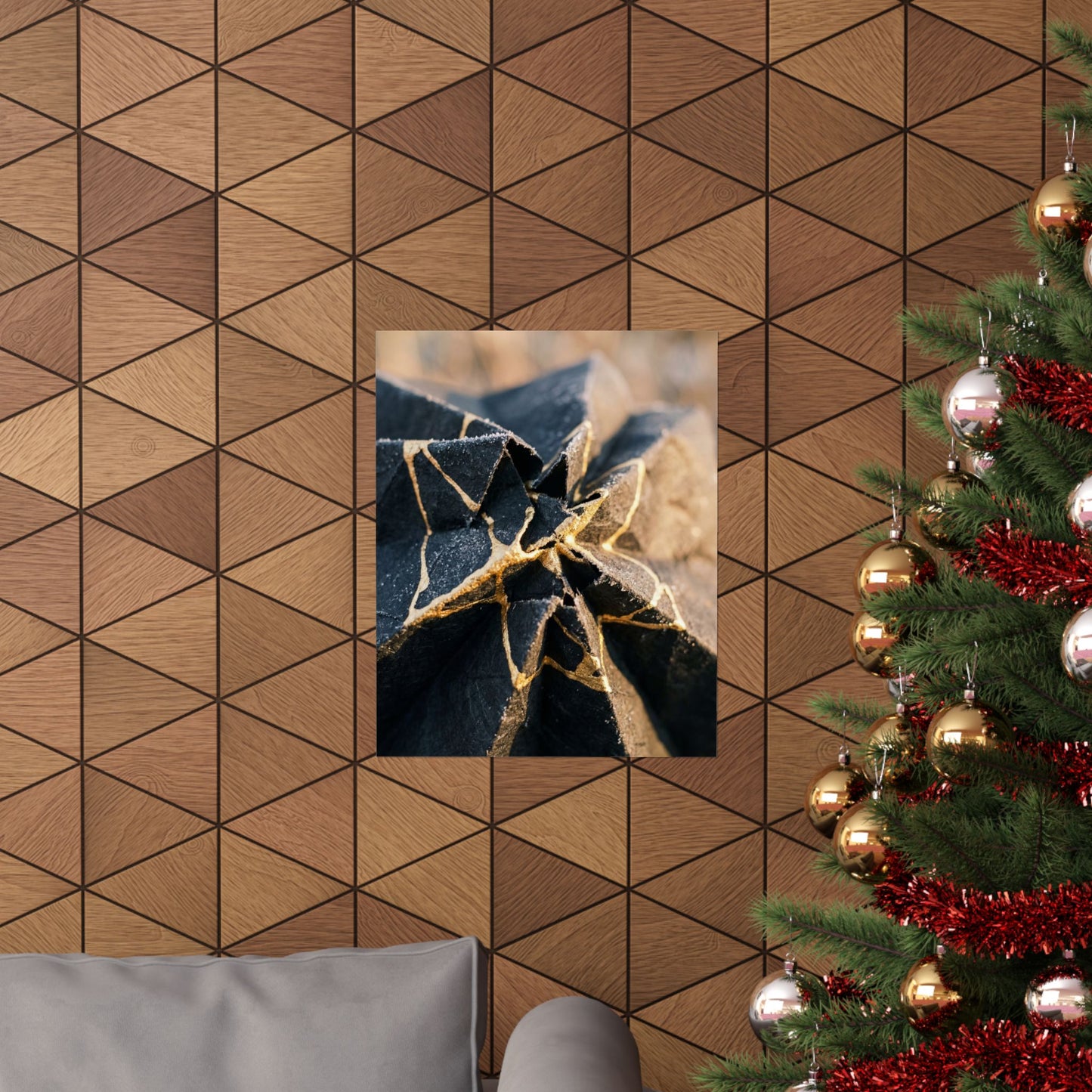 Paper Fold Wall Art Print | Winter Kintsugi Gold Repair Art