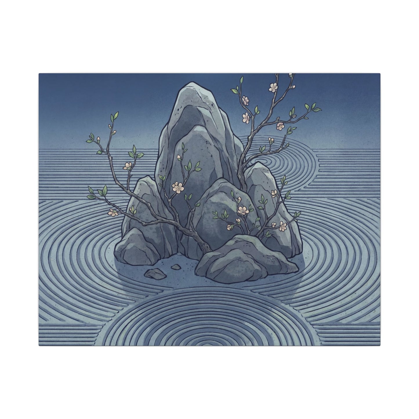 Spring Rock Garden Ukiyo E Inspired Canvas Art | Tranquil Decor Art Print