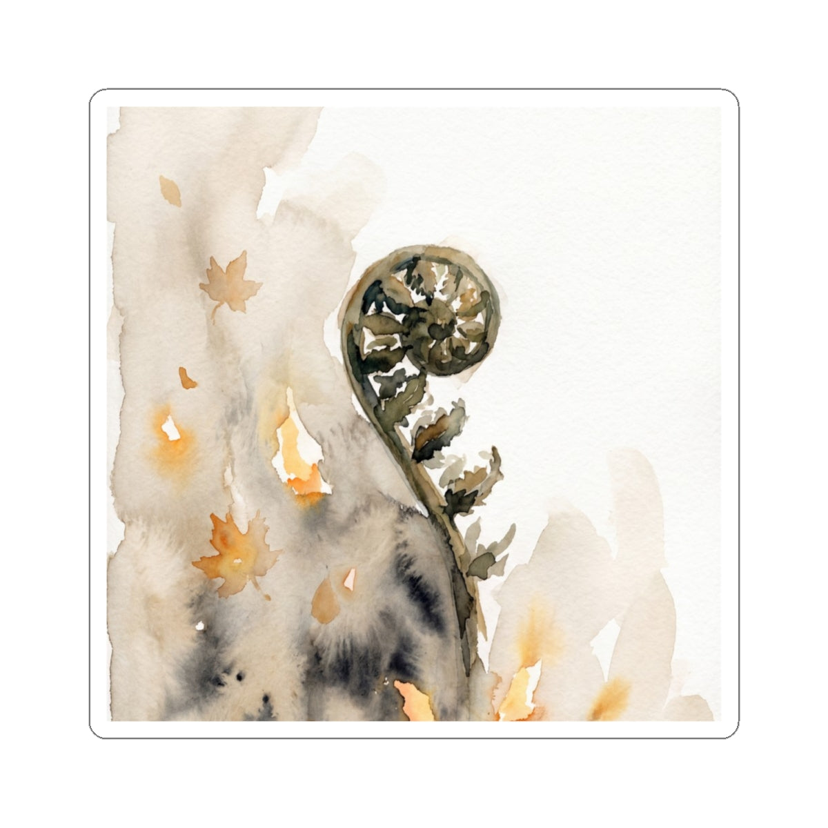 Fern Unfurling Sticker | Autumn Japandi Watercolor Art Art Print